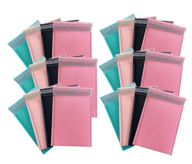 Small Poly Bubble Lined Mailers Padded 24 Pack 5×7 Inches 4 Colors (Pink Gree…