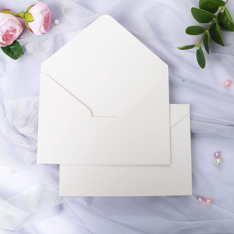 50 Pack 80lb Thick A7 Envelopes, Sparkle Ivory Heavy Duty 5x7 Envelopes, Perf... gallery