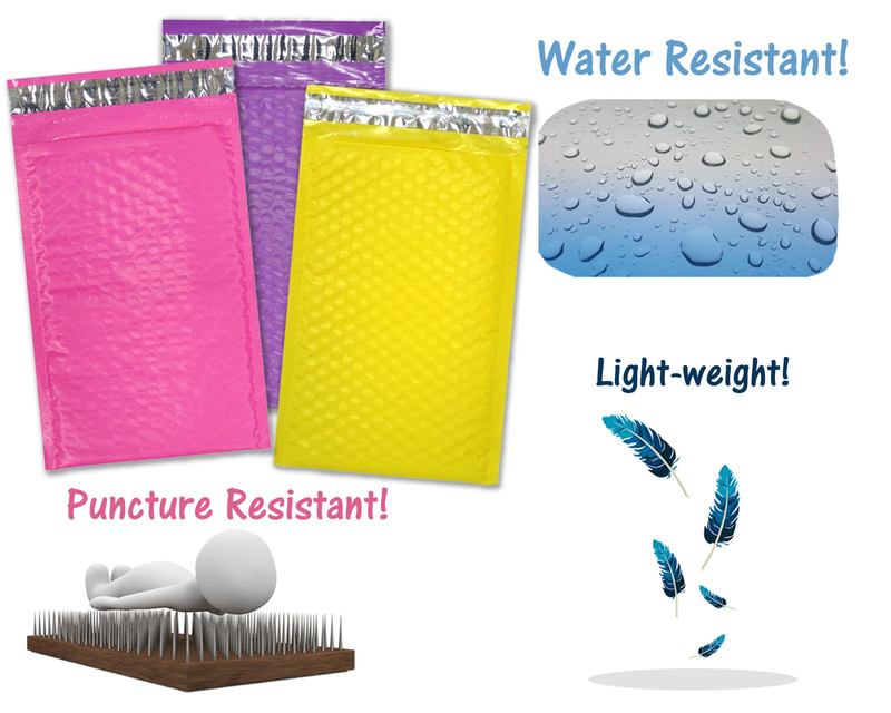 30 Pack 4×8, 6×10″, 8.5×12, 10×15 Hot Pink, Yellow, Purple Poly Bubble Mailers
