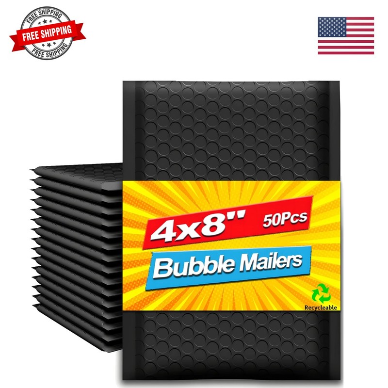 Bubble Mailers 4×8 Inches 50 Pack, Waterproof and Tear-Resistant Padded Maile…