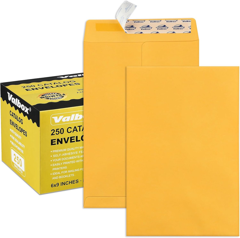 6X9 Self Seal Catalog Security Envelopes 250 Count Small Brown Kraft Envelopes f