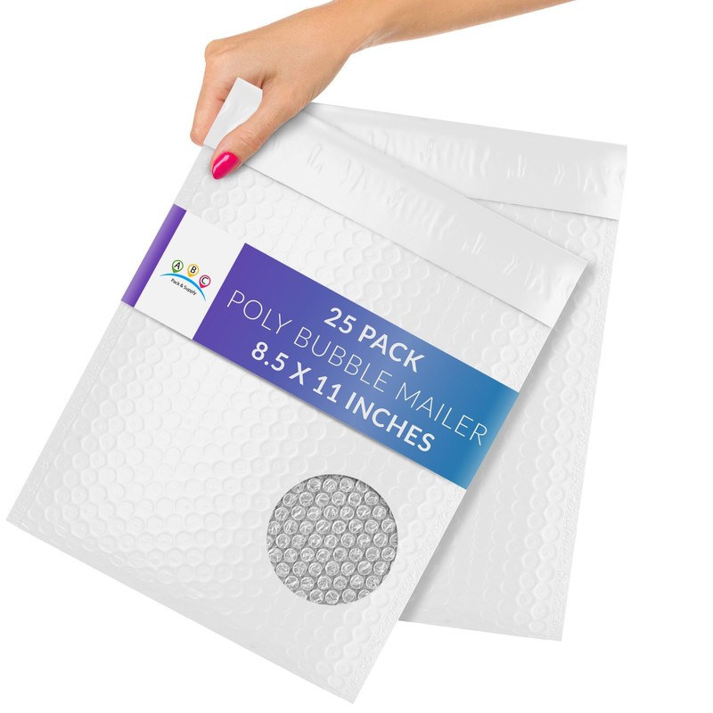 ABC PACK & SUPPLY Poly Bubble Mailers 8.5 x 11 Inch White, Peel and Seal Clos…