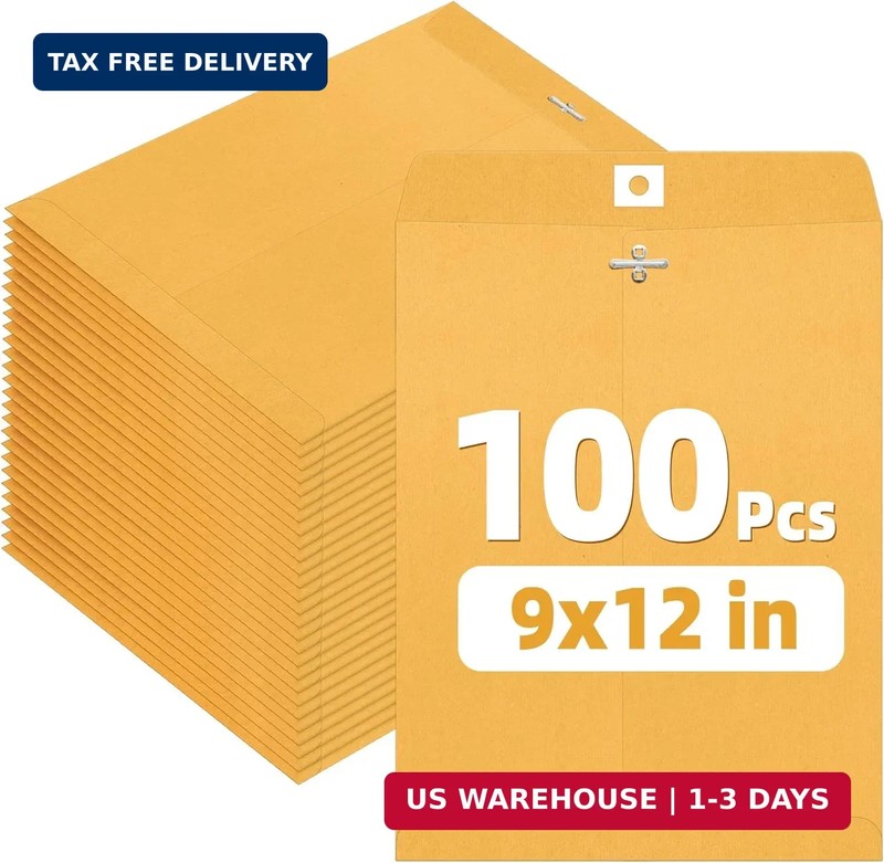 SUNEE 9″x12″ Envelopes, 28-lb Heavyweight Kraft Paper, 100 Count, Brown Envelope