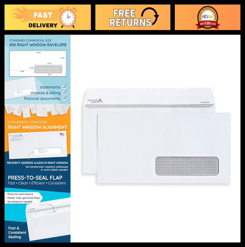 500 Self-Seal Number 10 Window Envelopes – Security Lining for Invoices & Docume