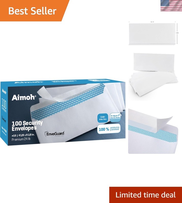 Durable 24 LB Security Self-Seal Envelopes, 100 Count - White Windowless Design