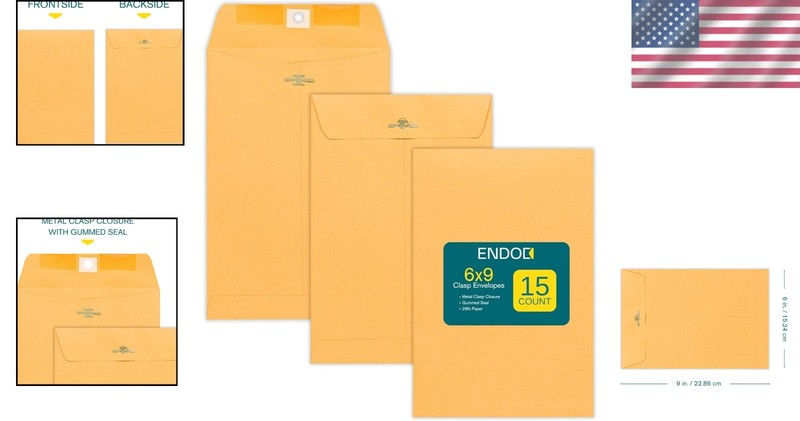 15 Pack Brown Kraft 6x9 Clasp Envelopes - Heavyweight 28lb Document Security gallery
