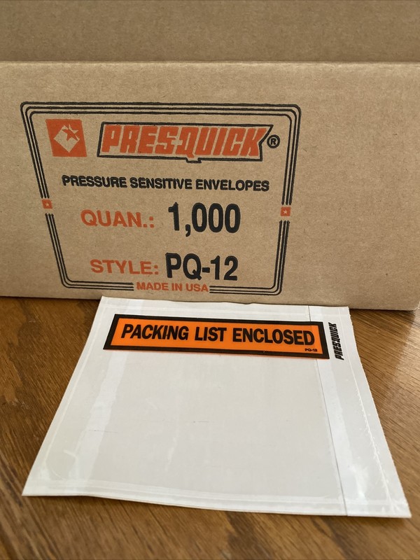 Press Quick PQ12BL PACKING LIST ENCLOSED Envelopes 1000 Pcs. @S