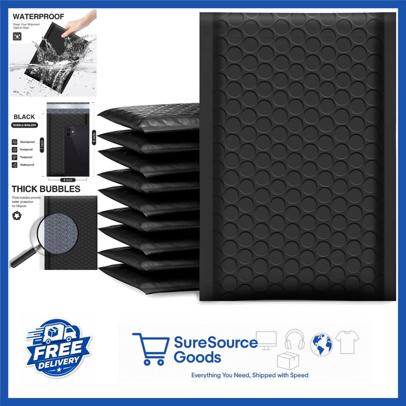 Opaque Black Bubble Mailers 4×8 Inch 100 Pack for Small Business Mailing