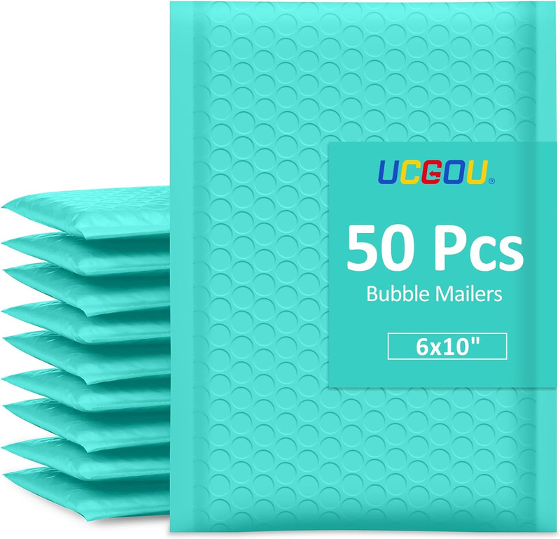 Bubble Mailers 6X10 Inch Teal 50 Pack Poly Padded Envelopes Small Business Maili