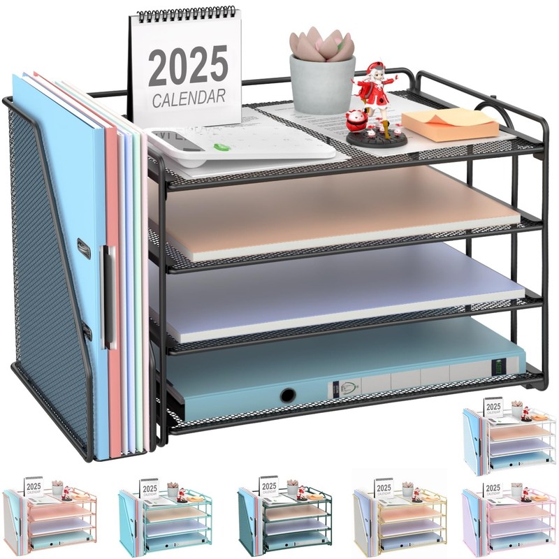 gianotter 4-Tier Paper Organizer With Magazine Holder, Desk 4-Tier, Black