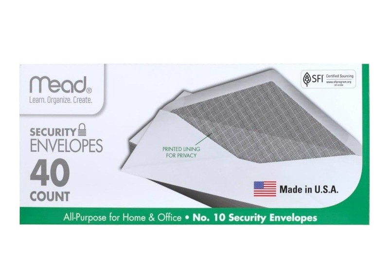 Mead Security Envelope #10 | 20lb | Windowless | 5 Boxes - 200 Envelopes