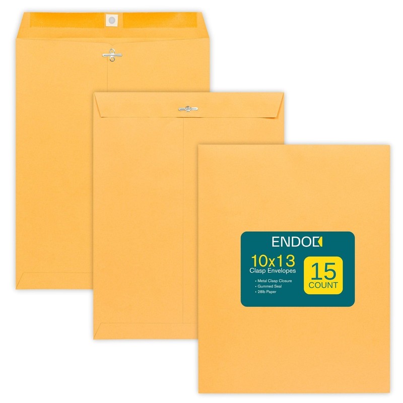 EnDoc Clasp Envelopes 10×13 Inch -15 Pack Brown Kraft 10 x 13,