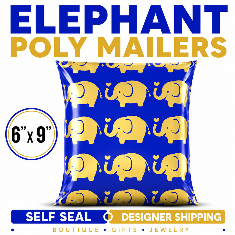 Elephant Poly Mailers 6×9 Self Seal Designer Boutique Shipping Bags Envelopes