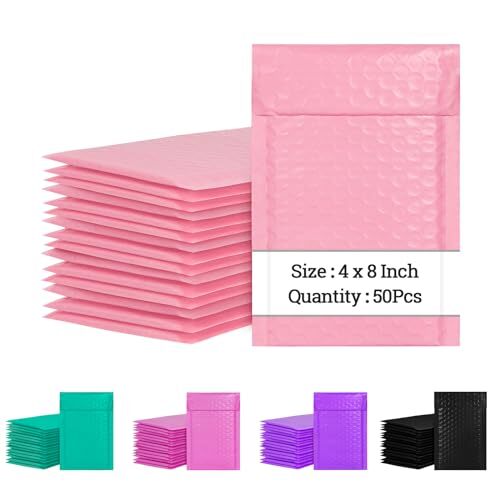 50 Pack 4×8 Inch Self-Seal Poly Bubble Mailers Padded Envelop Waterproof Bags