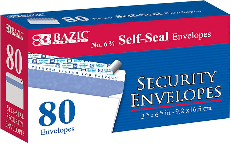 BAZIC Security Self Seal Envelope 3 5/8″ x 6 1/2″ #6, No Window Tint Pattern Mai