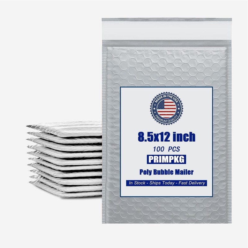 PRIMPKG 8.5in x 11in Bubble Mailer, Gray Poly Mailer, Padded Envelope, Shippi…