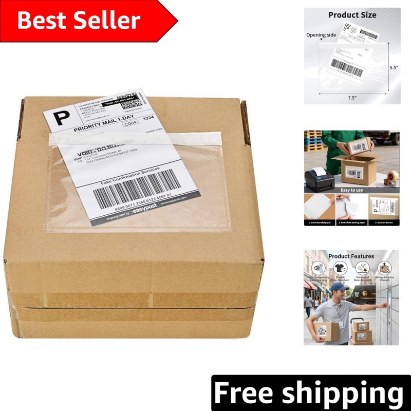 Waterproof 7.5″ x 5.5″ Clear Adhesive Label Holders – 500 Pouches for Security