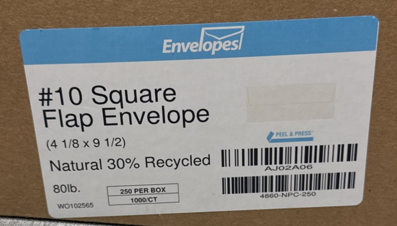 Business Envelopes 80lb #10 LUX 4 1/8" x 9 1/2" Square Flap Quantity = 900 gallery