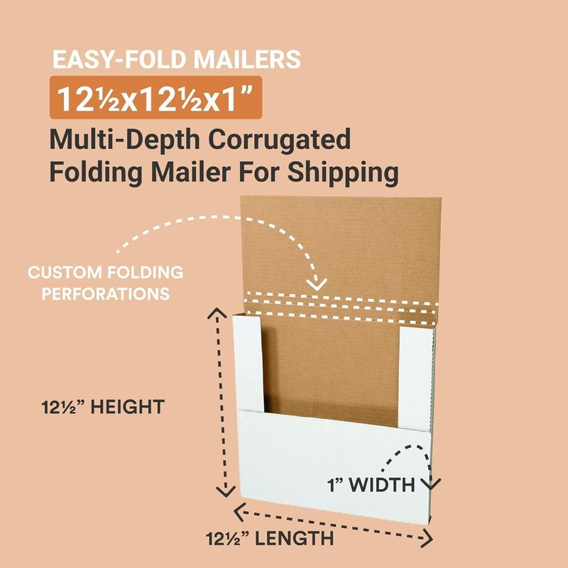 Versatile White Easy-Fold Mailers, 12.5" x 12.5" x 1" - Perfect for Shipping gallery