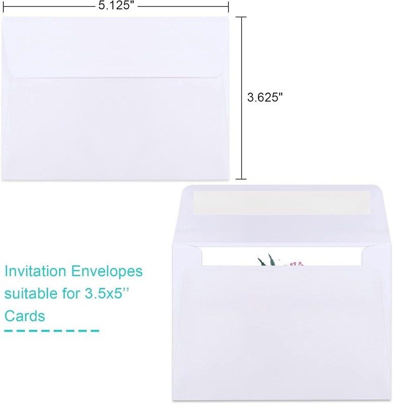 Durable 90 Pack A1 Envelopes, 3.625x5.125'', Ideal for Invitations and Photos gallery