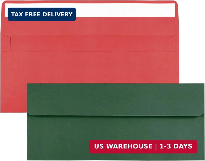 50 Pack Christmas Red and Dark Green #10 Business Envelopes, Standard Envelopes
