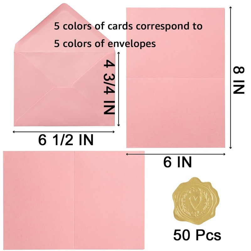 Toperd 50 Pack Pink A6 Envelopes Blank Cards Set Envelopes 5 Colors 4X6 gallery