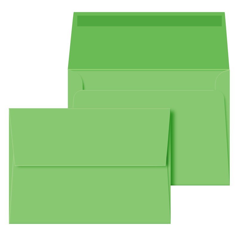 A7 Envelopes, 5 1/4″ x 7 1/4″, Lime Green, Square Flap, 24w (90gsm), 250 Qty