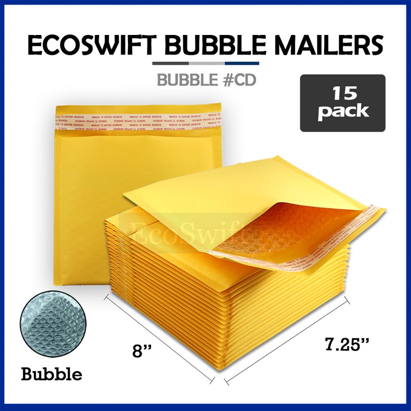 15 #CD 7.25 x 8 ECOSWIFT KRAFT BUBBLE MAILERS CD ROM ENVELOPES