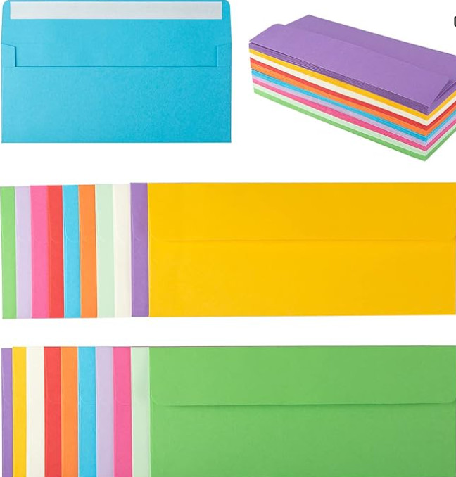 50 Pack Colorful #10 Business Envelopes Self Seal Standard Envelopes for Office*