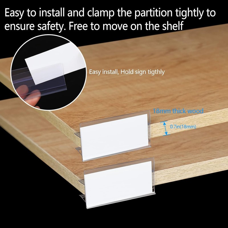 36pcs Wood Shelf Label Holder 18mm thickness shelf (Suitable 16-18mm), Clear gallery