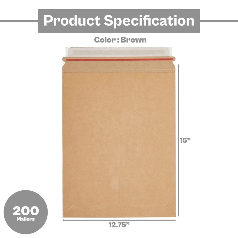 12.75 x 15 Rigid Photo Kraft Cardboard Mailer, Self-Seal Tear Tab-28pt 200 Pack gallery