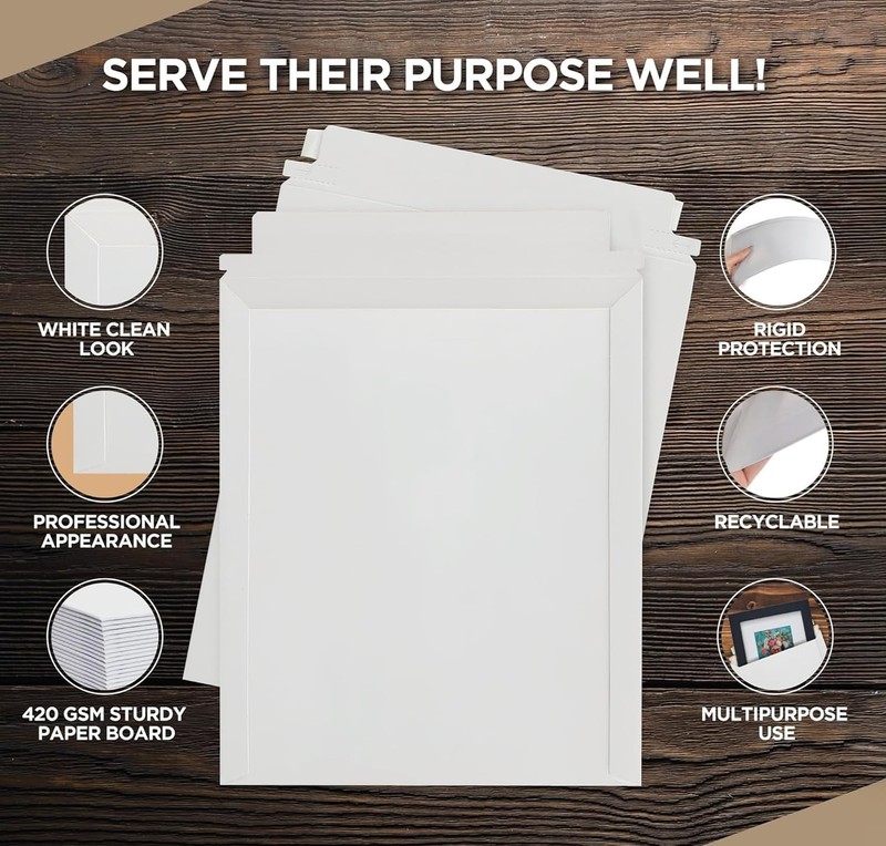 100 Pack Rigid Mailers 9.25x12.25 inches – Self Adhesive White Photo Mailers ... gallery