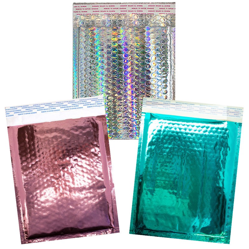 8.5x12 Holographic, Pink, Teal METALLIC BUBBLE MAILERS, Poly Padded Envelopes! gallery