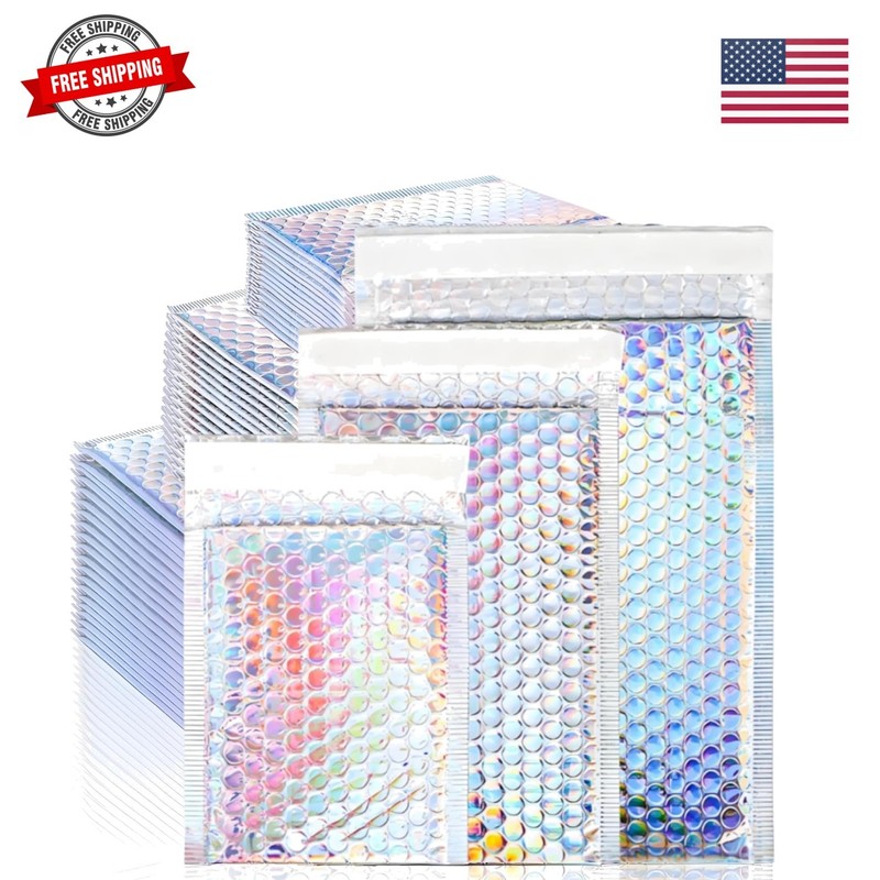 50 Pieces Metallic Bubble Mailers, Self-Seal Poly Padded Envelopes, Waterproo…