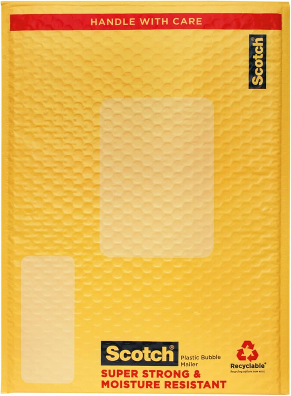 Plastic Bubble Mailer, 10.5 in X 15.25 In, Size 5, Yellow, 4-Pack