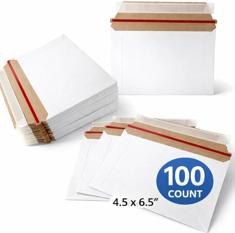 100ea Rigid Mailers 6.5″ x 4.5″ Cardboard ENVELOPES Photo Document SELF SEALING