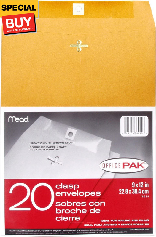 Mailing Envelopes, Clasp Closure, 9″ X 12″, All-Purpose 24-lb Paper, Brown Kraft