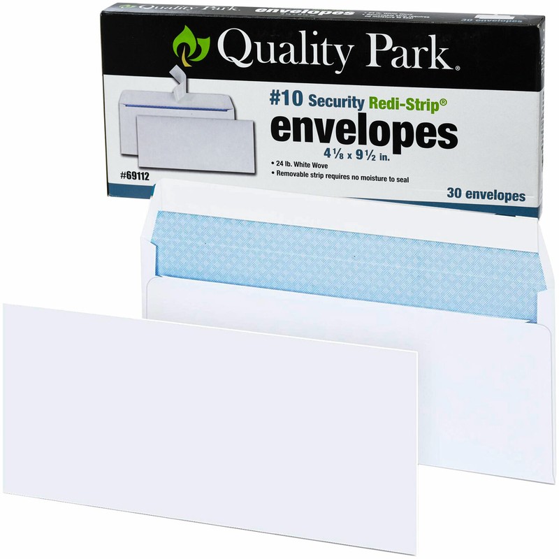 Quality Park 69112 #10 Security Red-Strip Envelopes, 4-1/8 x 9-1/2″, Box of 30