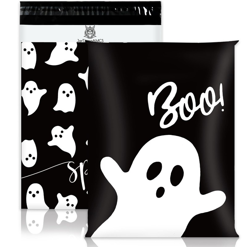 100 Pcs Halloween Ghost Poly Mailers 10 x 13 Inch Black White Ghost Boo Envel…
