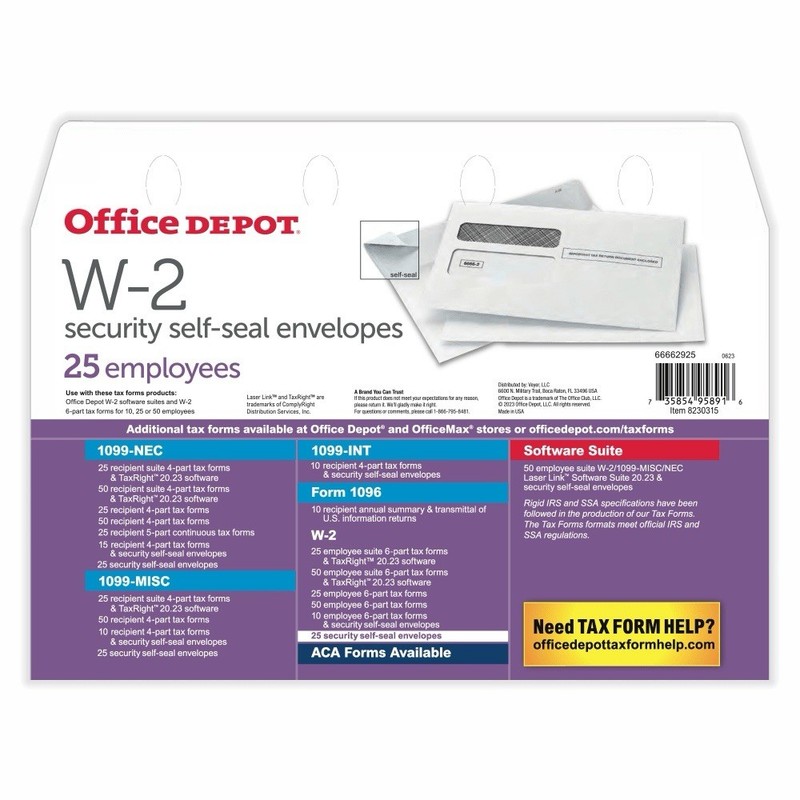 Office Depot Brand 25Ct Self-Seal Envelopes For W-2 Tax Forms, 9-1/4"W gallery