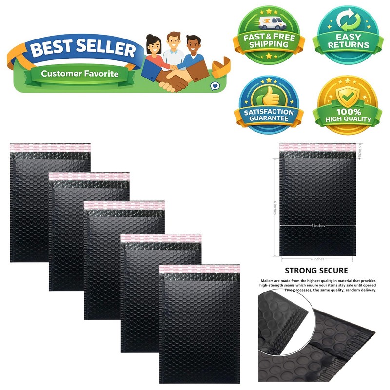 Black Bubble Mailers 4×6 Inch – Self-Adhesive Padded Envelopes – 12 Pack