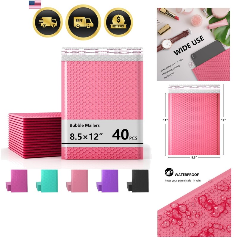 8.5 x 11 Inch Bubble Mailer 40 Pack, Waterproof Padded Envelopes with Strong …