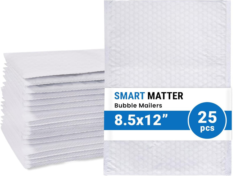 Poly Bubble Mailer 8.5X12″ (Usable Size) | 25 Pcs White Bubble Mailers | Opaque