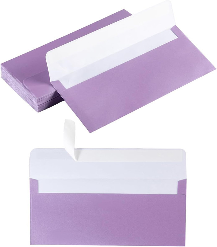 50 Pack Shiny #10 Business Envelopes Self Seal Standard Envelopes with Gold Stic