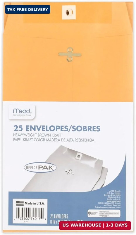 Mead Envelopes, 6″ x 9″, Clasp Closure, Brown Kraft All-Purpose 24-lb Paper Mail