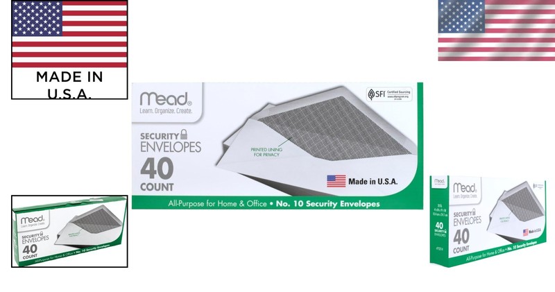 Mead #10 Envelopes, 40 Count, 4-1/8" x 9-1/2", Windowless with Security Tint gallery