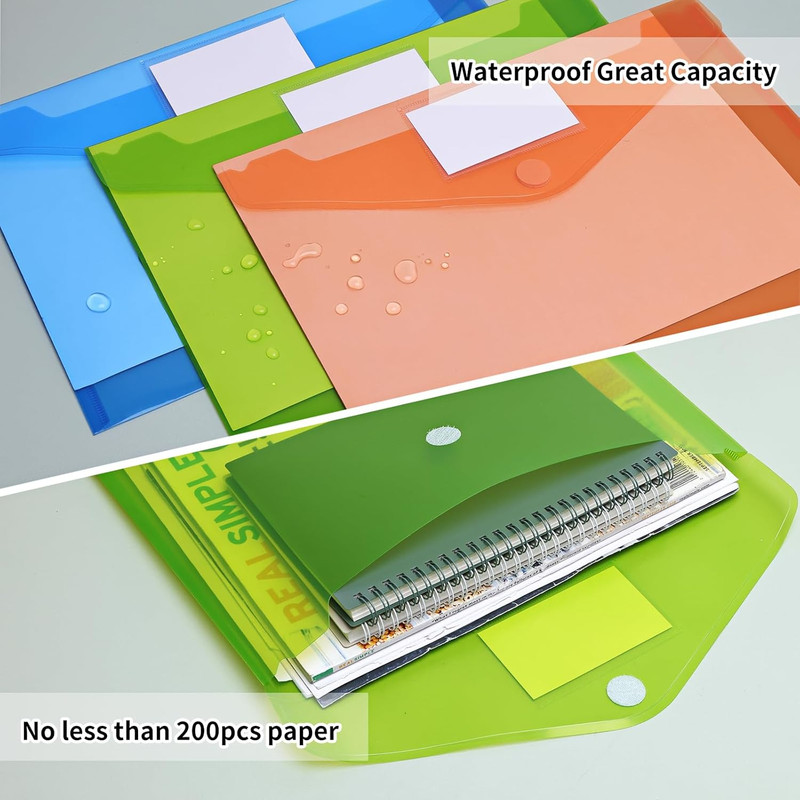 30 Pack 10 Color Plastic Envelopes Poly Envelopes, Hook & Loop Closure File Fold gallery