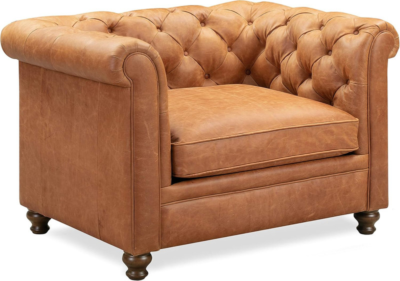 Lyon Leather Lounge Chair 49" – Cognac Tan Full-Grain Leather Upholstery – Moder