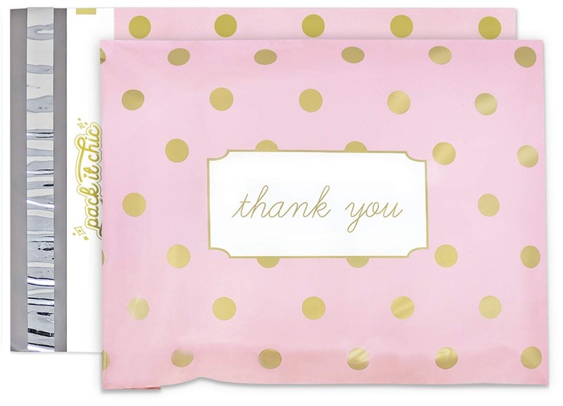 Pink Polka Dot Poly Mailers 10×13 100 Pack Self-Seal “Thank You” Bags