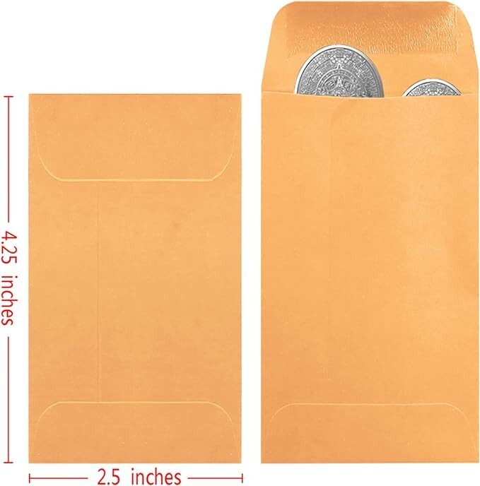 Bonfasvo 500 Pack #3 Brown coin envelope 2.5 x 4.25 inches Kraft Envelopes Class gallery